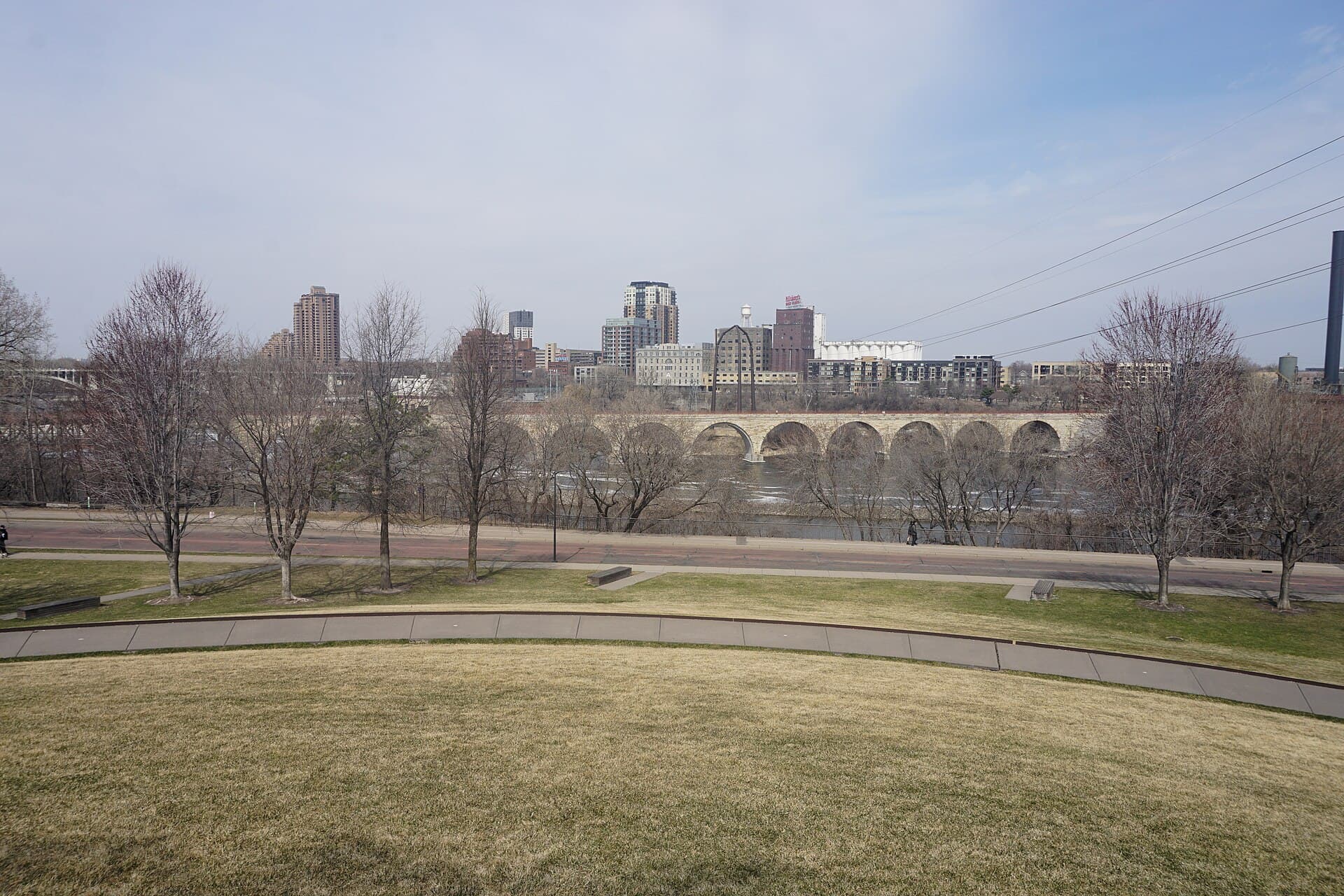 Stone Arch Bridge at dusk in Minneapolis